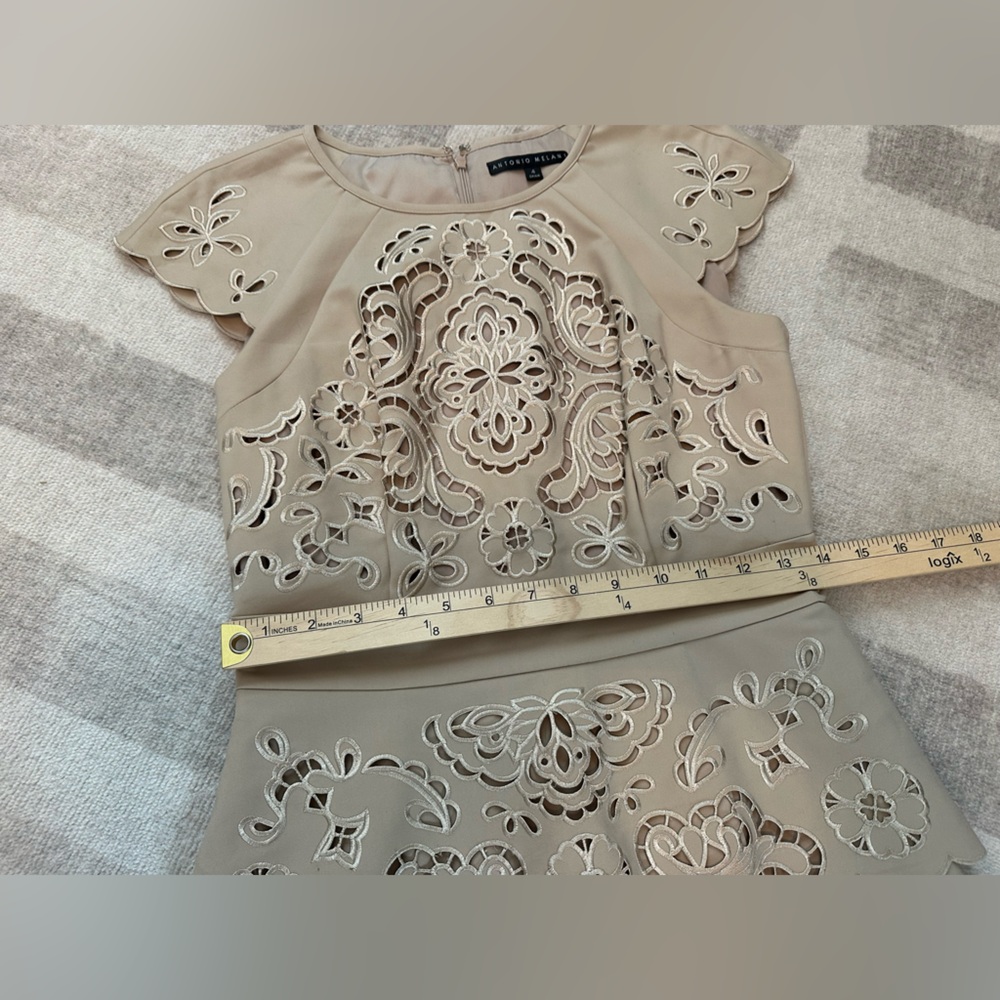 Antonio Melani Peplum Eyelet Lace Detail Nude Dress (Size 4) - Picture 8 of 9